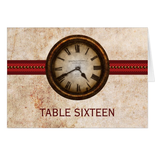Antique Clock Table Number Card, Red (Front Horizontal)