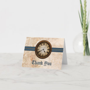 Antique Clock Thank You Card, Blue