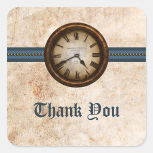 Antique Clock Thank You Stickers, Blue Square Sticker