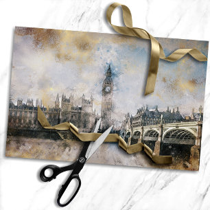 Antique Clock Tower   Steampunk Big Ben Decoupage Tissue Paper