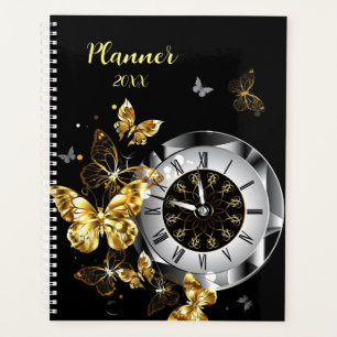 Antique Clock with Golden Butterflies Planner