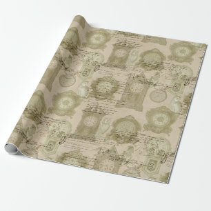 Antique Clocks and Owls Wrapping Paper