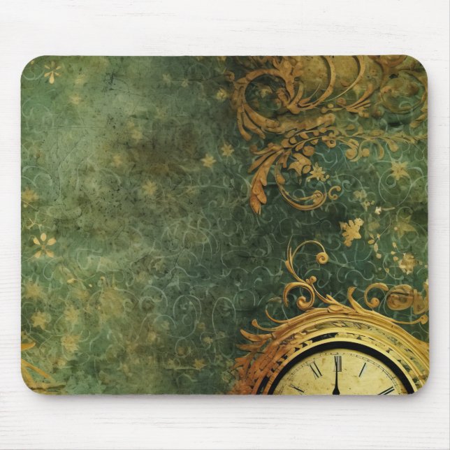 Antique Clockwork Emerald Green Steampunk Mouse Pad (Front)