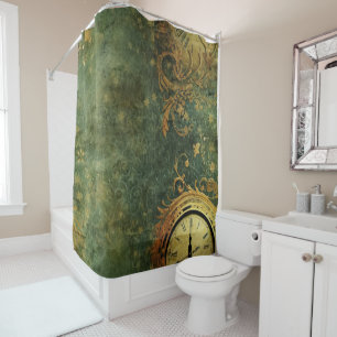 Antique Clockwork Emerald Green Steampunk Shower Curtain