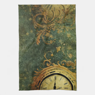 Antique Clockwork Emerald Green Steampunk Tea Towel