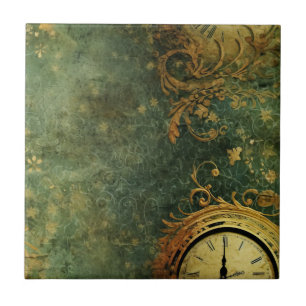 Antique Clockwork Emerald Green Steampunk Tile