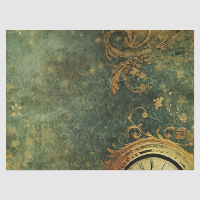 Antique Clockwork Emerald Green Steampunk Tissue Paper (Front)