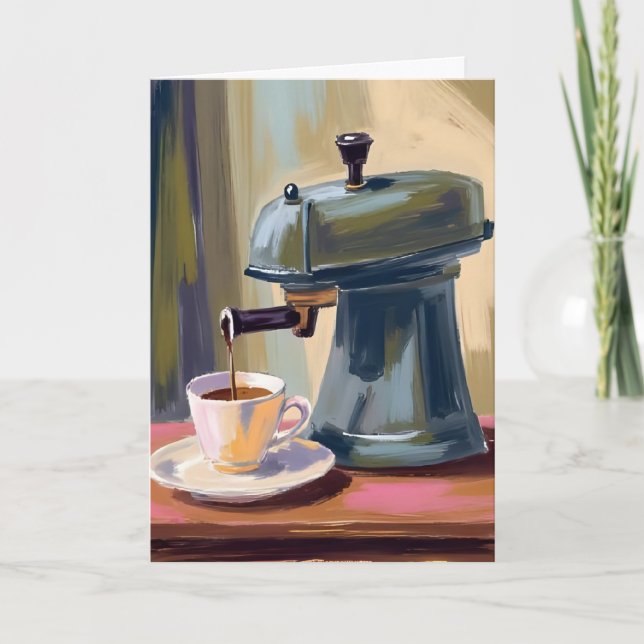 Antique Coffee Machine Latte Watercolor Card (Front)