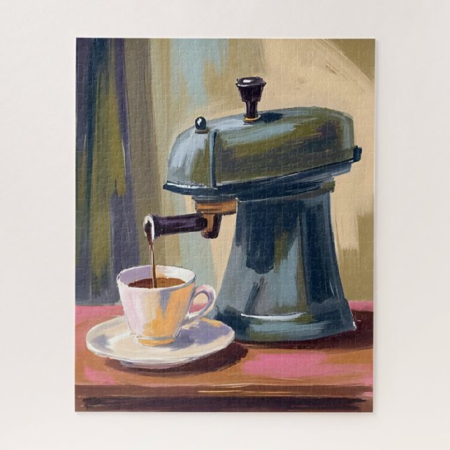 Antique Coffee Machine Latte Watercolor Jigsaw Puzzle (Vertical)