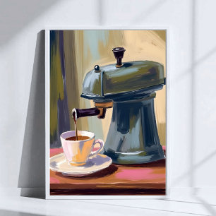 Antique Coffee Machine Latte Watercolor Poster