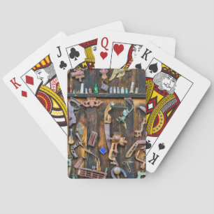 Antique collection on wall playing cards
