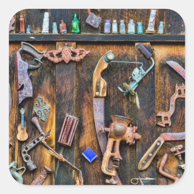 Antique collection on wall square sticker (Front)