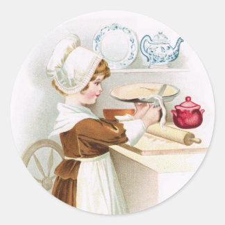 Antique Colonial Sweetheart Making a Pie Sticker