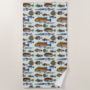 Antique Colorful Exotic Fish Natural History Print Beach Towel