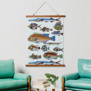 Antique Colourful Exotic Fish Natural History Prin Hanging Tapestry