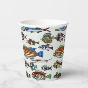 Antique Colourful Exotic Fish Natural History Prin Paper Cups