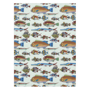 Antique Colourful Exotic Fish Natural History Prin Tablecloth