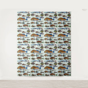 Antique Colourful Exotic Fish Natural History Prin Tapestry