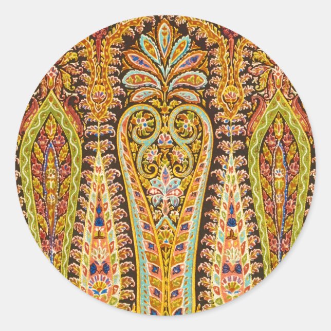 Antique Colourful Floral Pattern Classic Round Sticker (Front)