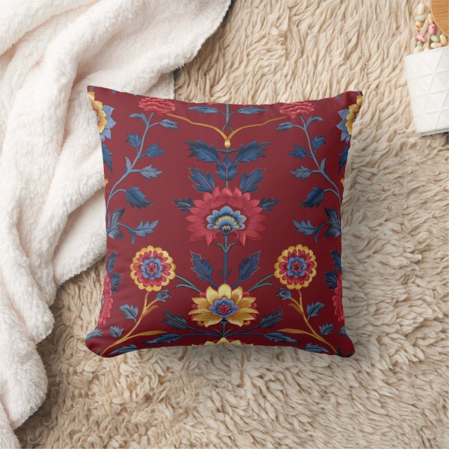 Antique Colourful Indian Floral Motif Pattern Cushion (Blanket)