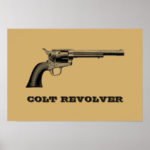 Antique Colt Revolver Gun Illustration Template Poster
