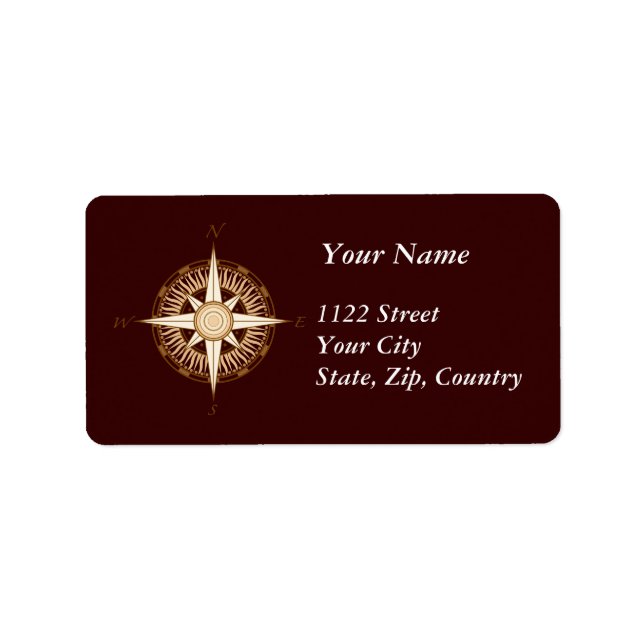 Antique Compass Chocolate Brown Address Label (Front)