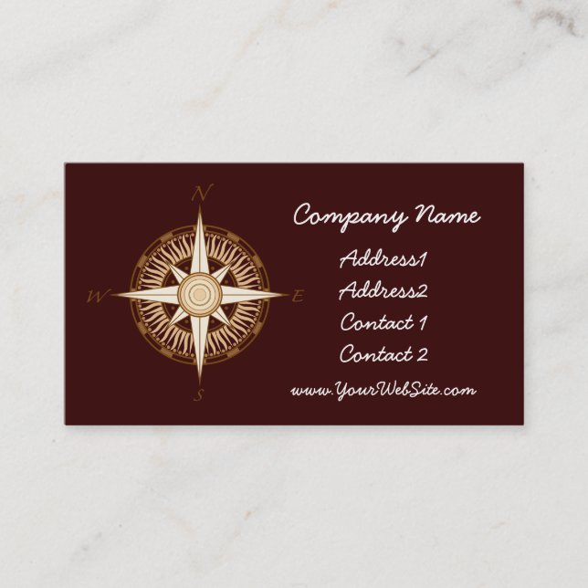 Antique Compass Chocolate Brown Business Card (Front)