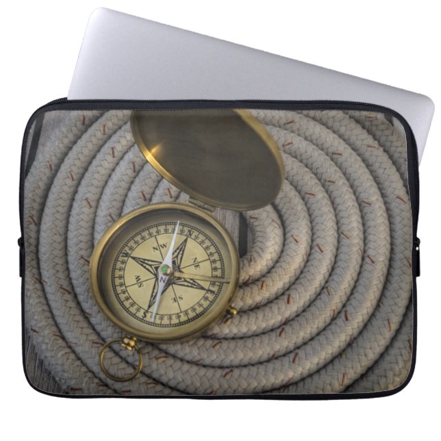 Antique Compass On Sailboat Deck Laptop Sleeve (Front)