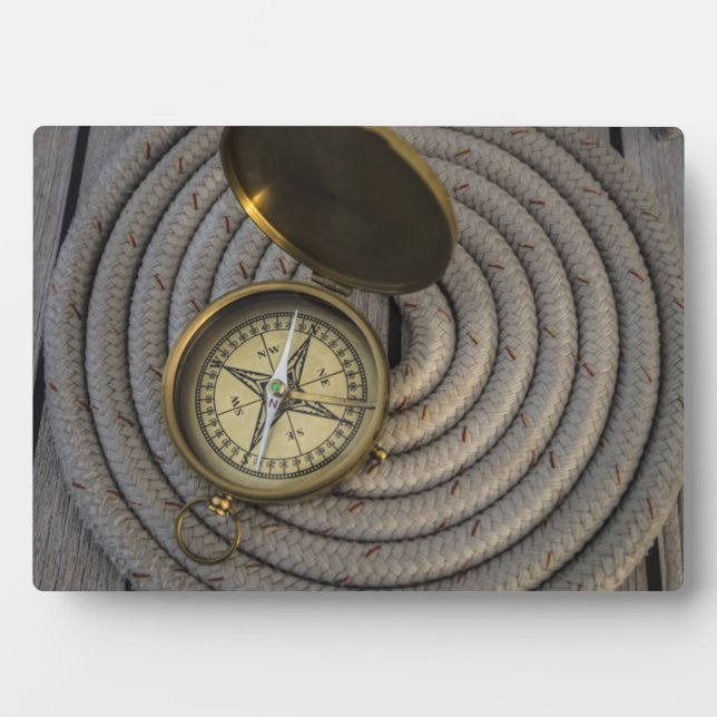 Antique Compass On Sailboat Deck Plaque (Front)