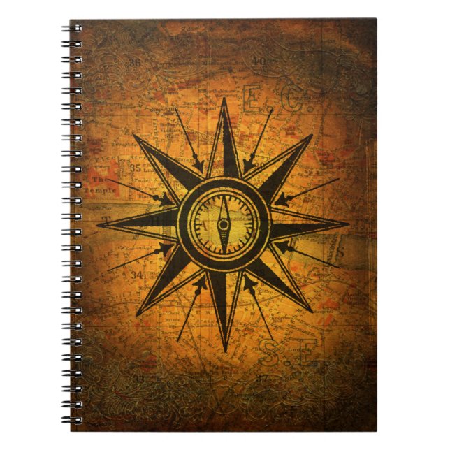 Antique Compass Rose Spiral Notebook (Front)