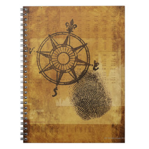 Antique compass rose with fingerprint spiral notebook