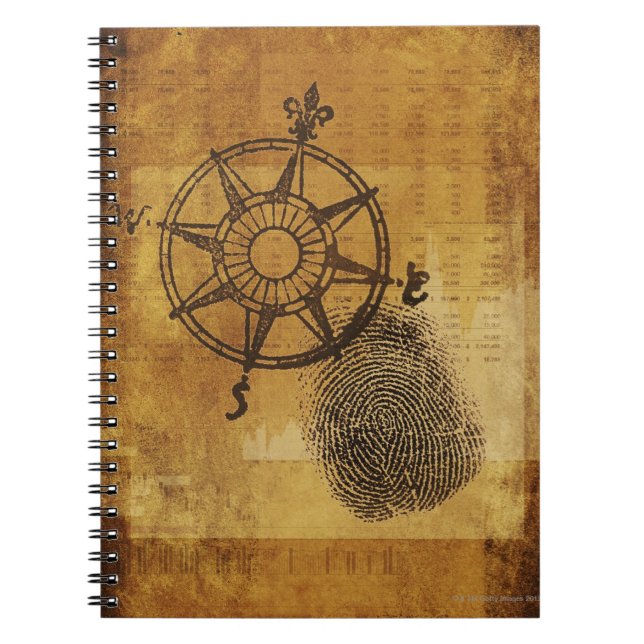 Antique compass rose with fingerprint spiral notebook (Front)