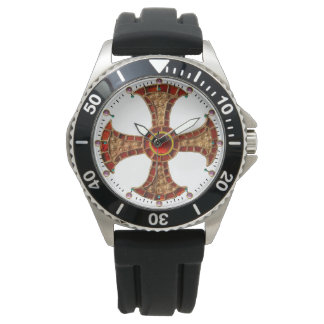 ANTIQUE CONSECRATION CROSS Red Ruby Gemstones Watch