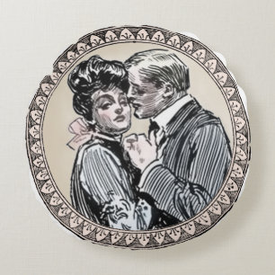 Antique Couple Romance Wedding Vintage Love Round Cushion