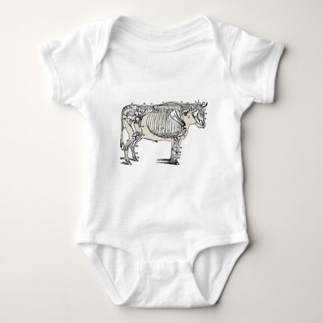 Antique Cow Skeleton Bones Fun Baby Bodysuit (Front)
