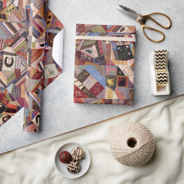 Antique Crazy Quilt Pattern - Folk Art Crafty Fun Wrapping Paper (Crafts)