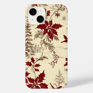 Antique Cream Burgundy Winter Birds Holly Floral Case-Mate iPhone 14 Case