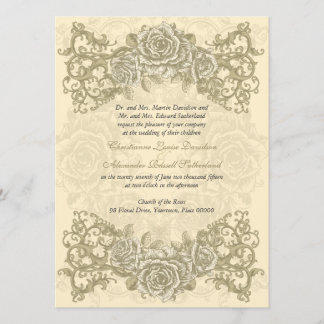 Antique Cream Roses Wedding Invitation