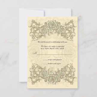 Antique Cream Roses Wedding Response Invitation