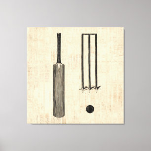 Antique Cricket Bat Vintage Illustrated Art Canvas Print