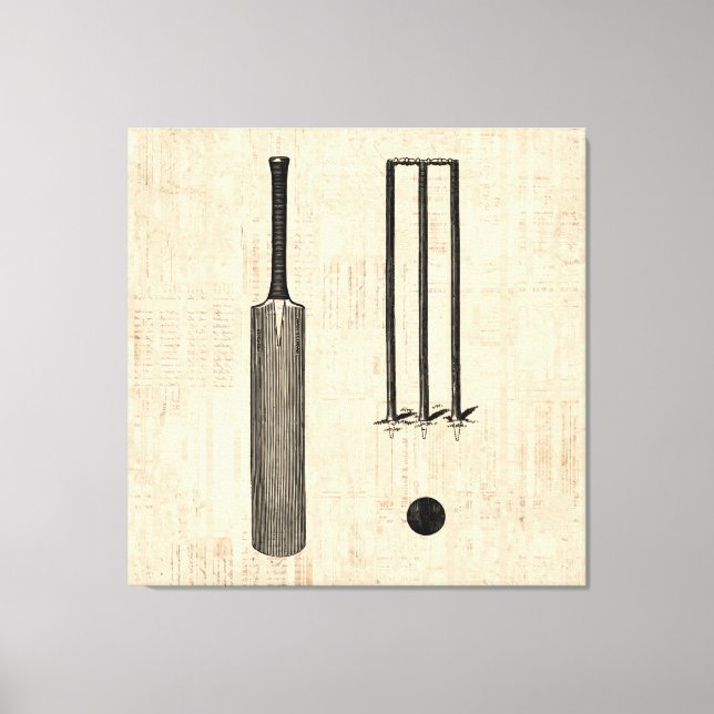 Antique Cricket Bat Vintage Illustrated Art Canvas Print (Front)