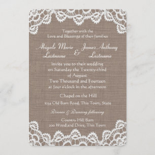 Antique Crochet Lace and Burlap Invitation