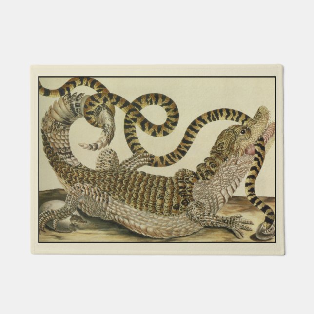 Antique Crocodile battles snake Doormat (Front)