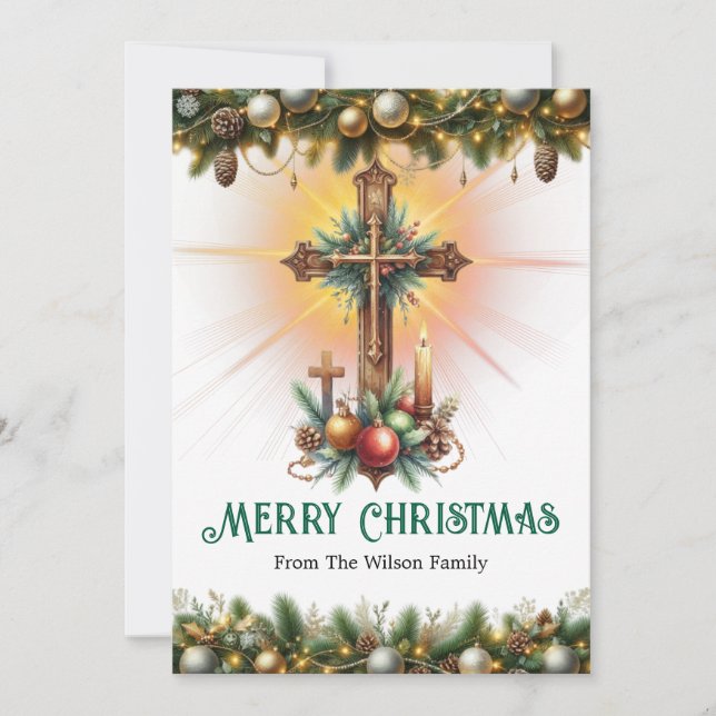 Antique Cross with Festive Accents, Christmas  Holiday Card (Front)