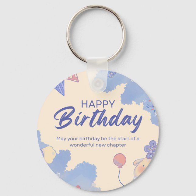 antique culture happy birthday key ring (Front)