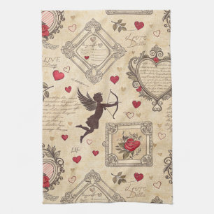 Antique Cupid Valentine Ornate Love Tea Towel