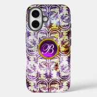 ANTIQUE DAMASK Purple Amethyst Monogram black
