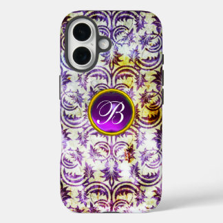 ANTIQUE DAMASK Purple Amethyst Monogram black iPhone 16 Case