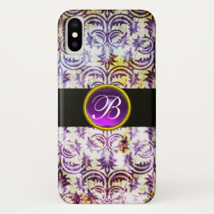 ANTIQUE DAMASK Purple Amethyst Monogram black Case-Mate iPhone Case