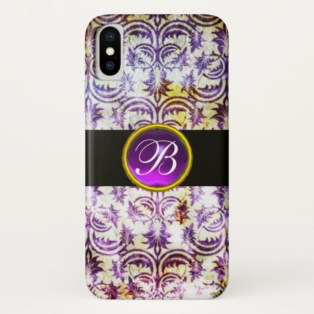 ANTIQUE DAMASK Purple Amethyst Monogram black Case-Mate iPhone Case (Back)